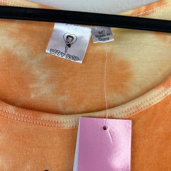 NWT Betty Boop Orange Graphic Print Tie Dye Sleeveless Bow Tie Sides Medium - Picture 7 of 7